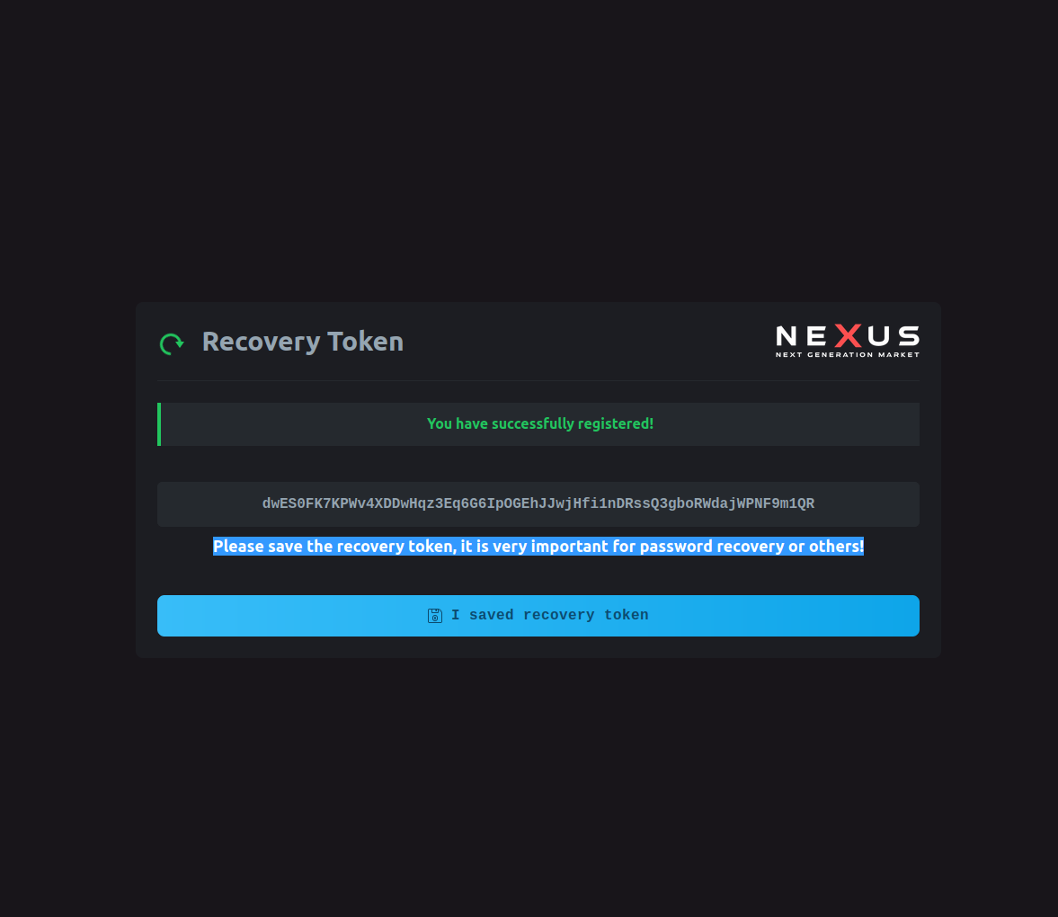 Monero wallet interface showing transaction history and self-custody seed phrase